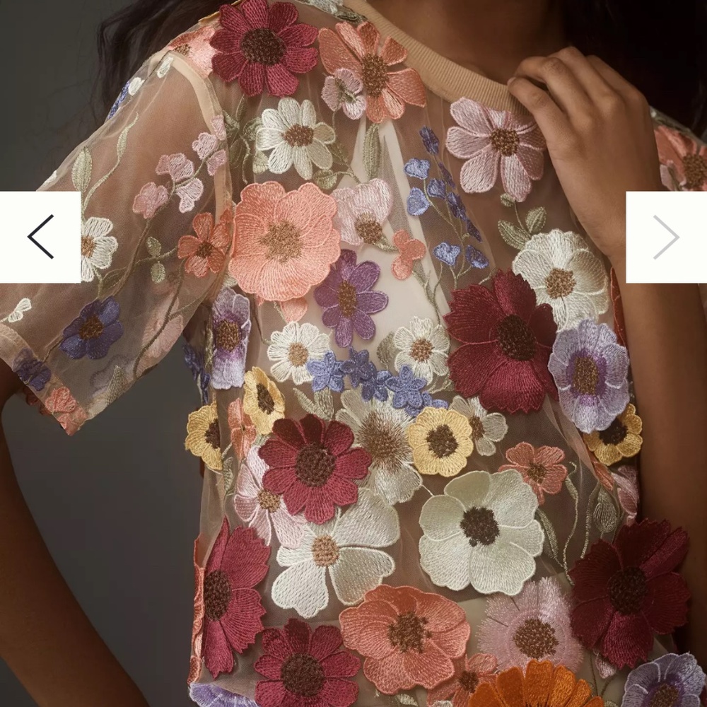 Anthropologie Dolan Flower Appliqué Sheer Top Size M